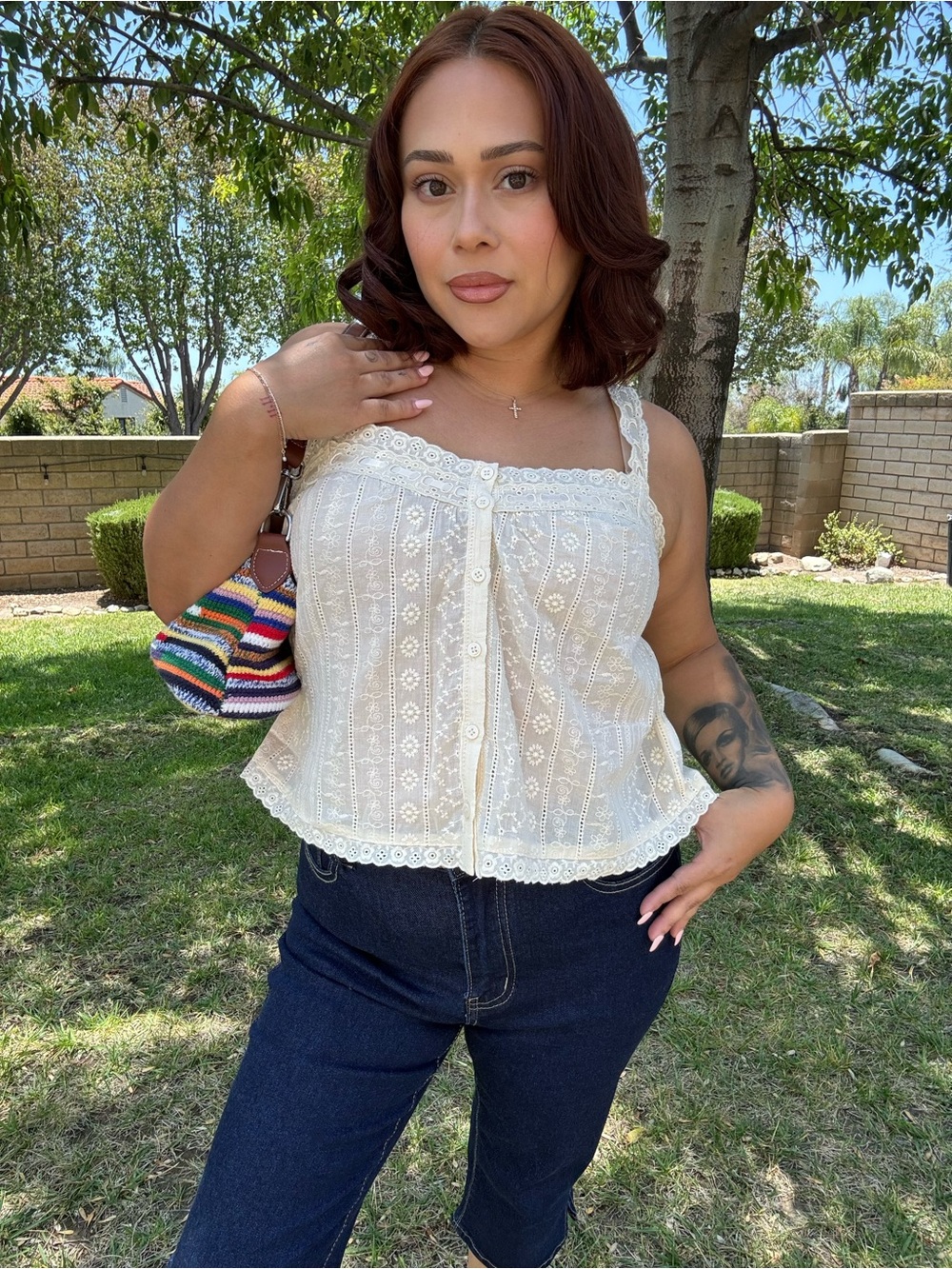 Lace-Trim Eyelet Top